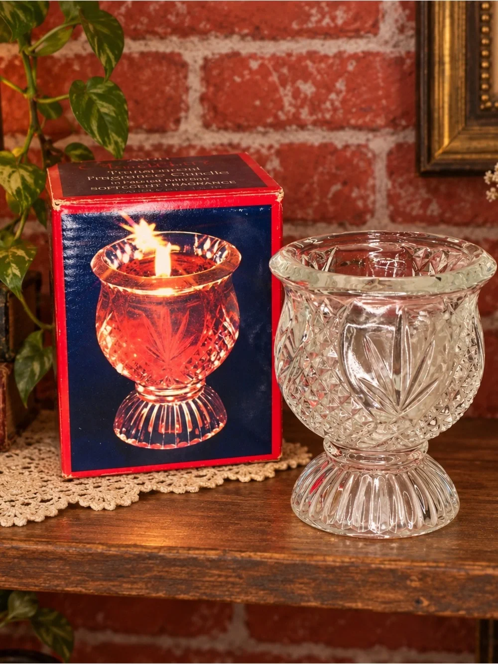 Vintage Avon Clearfire Pressed Glass Pedestal Candle Holder